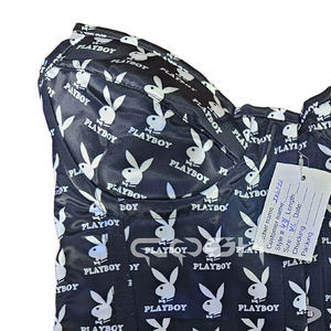Corset en satin noir et blanc, style mode, avec baleines en acier, imprimé Playboy Bunny, à fermeture frontale. - Product Image 3