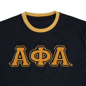 Camiseta de Algodón Premium con Cuello Redondo para Hombre, Camiseta con Dobladillo Curvo y Letras Bordadas en Chenilla, Ropa Griega - Product Image 3