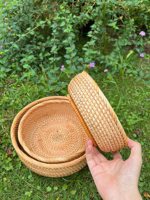 Set van 3 handgeweven rotan serveerschalen elegante opbergmanden