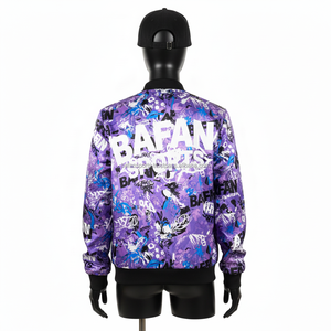 Chaqueta de Satén Premium para Mujer, Color Morado Vibrante, Estampado Gráfico en Toda la Superficie, Sublimación, Logotipo Personalizado, Chaquetas de Satén para Mujer - Product Image 2