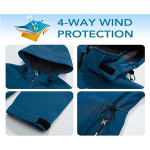 Chaqueta Ligera de Softshell para Mujer con Capucha Desmontable, Forro Polar, Cálida e Impermeable, Cortavientos para Senderismo y Viajes - Product Image 3