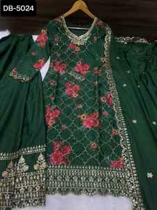 Vêtements ethniques indiens Chinon soie impression numérique Design avec broderie séquence Design travail Salwar Kameez costume avec Chinon Dupatta - Product Image 6