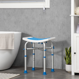 HOMCOM Tabouret de douche en aluminium avec hauteur réglable et pieds à ventouse antidérapants, bleu - Product Image 2