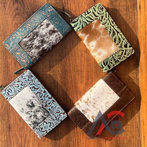 Nouveau véritable cuir de fourrure de vachette sculpture pochette coques de téléphone élégant nouveau Design à la main couleur Turquoise cuir occidental femmes portefeuille - Product Image 1