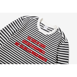 Camiseta de Manga Larga a Rayas para Hombre, Cuello Redondo, Talla Grande, Tejido Jersey, Casual, Blanca, 220g - Product Image 3
