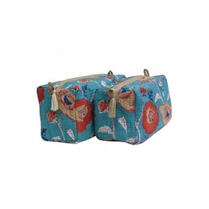 Mini bolsa de cosméticos Bloque de mano indio Impreso Algodón Acolchado con bolsa de cosméticos de algodón acolchado Juego de 2 para suministro a granel - Product Image 1