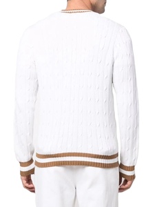 Custom V Neck Contrasted Striped <b>Cable</b> Knit Pattern Uniform Varsity Cardigan High School Sweater Wool Sweater - Product Image 2