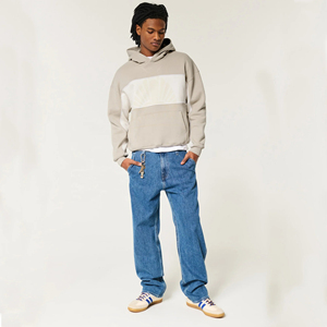 Sweat à capuche en coton biologique 100% pour hommes avec bloc de couleur personnalisable avec logo et emballage de marque personnalisés - Product Image 2