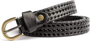 Ceinture étroite en cuir véritable tressé pour femmes réglable sangle de taille décontractée pour robes en jean tenue de tous les jours - Product Image 4