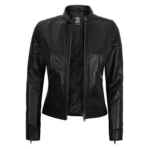 TESSUTO Women's <b>Genuine</b> Cow Leather Motorcycle Jacket Breathable Quilted Waterproof Eco-Friendly Vintage Style <b>Nylon</b> Lining - Product Image 2