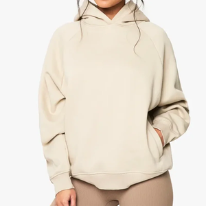 Sweat à capuche pour femme en laine court décontracté sans ficelle avec logo bouffant 3D personnalisé en gros - Product Image 2