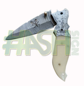 Cuchillo de caza y táctico de acero de Damasco de 8,75 pulgadas hecho a mano con cuchillo plegable con mango de hueso de diseño fresco - Product Image 5