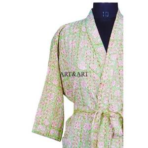 Nouvelle Arrivée Peignoir Kimono Kantha Élégant pour Femme – Vêtement de Nuit Artisanal Premium Longueur Genou, Idéal pour l'Été – Meilleure Vente - Product Image 4