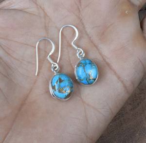 925 argent sterling massif décembre mois pierre de naissance crochet boucles d'oreilles bleu cuivre Turquoise lunette réglage boucles d'oreilles breloque - Product Image 2