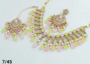 DERNIÈRE ANTIQUE MOTIPEARL & DROP COLLIER FANTAISIE À LA MODE PLAQUÉ OR AVEC ENSEMBLE DE BOUCLES D'OREILLES MANGTIKKA ET ENSEMBLE DE BIJOUX FEMMES - Product Image 6