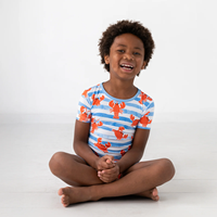 Pijamas de Verano para Niños al por Mayor a Bajo Precio, con Temática Oceánica, Manga Corta, Diseño de Dibujos Animados para Niños, Ropa de Dormir Transpirable y Suave, Personalizable