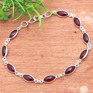 Gracieux Solide 925 Sterling Silver Grenat Marquise Forme Gemme Fait À La Main Fine Argent Manchette Bracelet Bijoux Unisexe - Product Image 4
