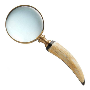 Poignée d'incrustation d'os avec loupe incurvée de feuille avec raccord en laiton finition nickel accessoires de bureau cadeaux - Product Image 1