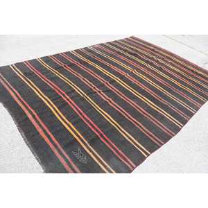 Kilim Vintage <b>Rug</b>, 7.2x10.4 ft Turkish <b>Rug</b>, <b>Black</b> Bordered Wool <b>Rug</b> - Product Image 2