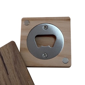 Ouvre-bouteille mains libres en bois – Support de téléphone portable en bois jaune, aimant de réfrigérateur et cadeau promotionnel - Product Image 1