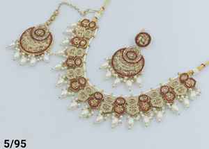 Nuevo diseño de lujo chapado en oro tradicional Motipearl & Drop Kundan tachonado gargantilla collar pendiente Mangtika conjunto y conjunto de joyería - Product Image 4