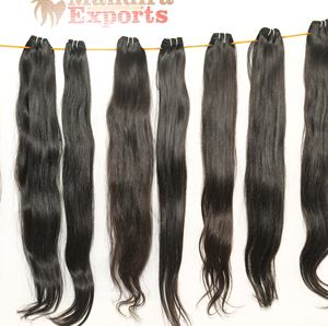 100% máquina de doble trama natural suave recto paquetes sin procesar color negro virgen indio templo extensiones de cabello humano - Product Image 5