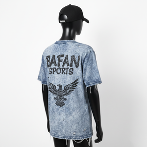 T-shirt en coton premium pour femmes, lavage à l'acide, 200 GSM, tissu doux et respirant, bleu gris, logo imprimé sur écran personnalisé, t-shirt en coton - Product Image 5