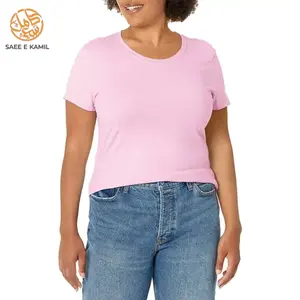 Camiseta casual de manga curta de algodão penteado de gola redonda respirável para mulheres OEM em branco personalizável logotipo