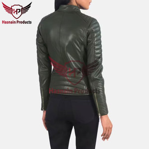 Elegante chaqueta de motocicleta para mujer de alta calidad de cuero genuino de manga larga prendas de vestir exteriores impreso bolsillo bajo MOQ chaqueta de motorista para mujer - Product Image 5