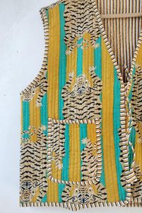 เสื้อกั๊กพิมพ์ลายเสือแนววินเทจสไตล์โบโฮสำหรับผู้หญิงเสื้อนอกลำลองเสื้อโค้ทสั้นลายทางผ้าทอซักแล้วของขวัญฤดูหนาว - Product Image 4