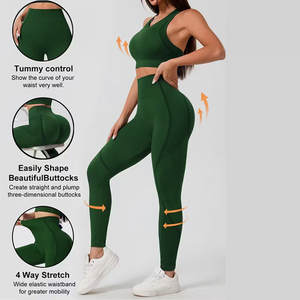 ชุดโยคะสำหรับผู้หญิง2ชิ้นผ้าสแปนเด็กซ์/ ไนลอนระบายอากาศได้ดีสินค้ามาใหม่ปรับได้สีพื้น - Product Image 1