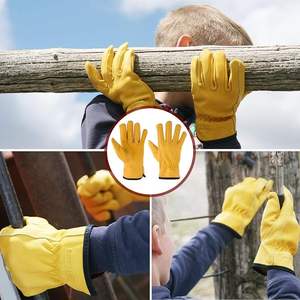 Guantes de trabajo de cuero para hombre y mujer, guantes de seguridad duraderos reforzados con piel de vaca, resistentes a pinchazos y cortes para jardinería - Product Image 5