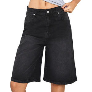 Look élégant délavé respirant long lavé Baggy femmes Jorts / Trendy femmes Denim Shorts décontracté Look noir Shorts pour l'été - Product Image 1