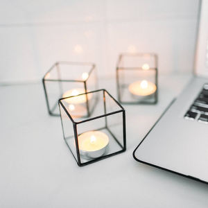 Top Rated Indian Handmade Metal Corner Clear <b>Glass</b> Votive With Black Finished <b>Candle</b> <b>Holder</b> Square Shape Office Decor Home Decor - Product Image 1