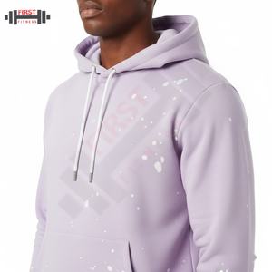 ชุดเสื้อมีฮู้ดแบบสวมหัวและกางเกงขาบานสำหรับผู้ชายระบายอากาศได้ดีชุดวอร์มผ้าคอตตอนขนแกะ100% แอซิดแบบเย็บปัก - Product Image 4