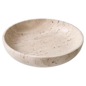 Elegante cuenco decorativo redondo de piedra travertino con acabado liso hecho a mano que ofrece textura natural y decoración moderna. - Product Image 1