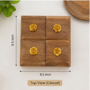 Boîte de rangement carrée en bois pour fruits secs, design minimaliste avec poignées dorées en forme de fleur, 2,5 pouces, pour la décoration de chambre. - Product Image 1