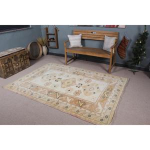 พรมวินเทจสไตล์ตุรกี ขนาด 5.1x7.2 ฟุต สีเบจลายจุด ทำจากขนสัตว์ - Product Image 1