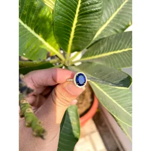 925 Silver Oval Sapphire Ring Resizable Ethnic Wedding Jewelry Plated Gemstone Customizable Shape Resizable Brass Inlay Setting - Product Image 2