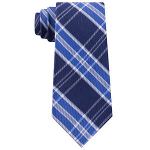 For Tommy for Hilfiger Men's Vincent Navy Regular Size Plaid <b>Tie</b> Embroidered Floral Pattern in Woven <b>Polyester</b> - Product Image 1