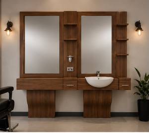 Station de coiffure et de maquillage réglable en bois durable et écologique avec miroir sur pied, tiroir et évier – Mobilier moderne pour usage hôtelier - Product Image 2