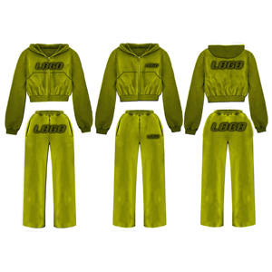 Premium Quality Solid Two-Piece Greenish-<b>Yellow</b> Gym Fitness <b>Tracksuit</b> Custom Private Label Hoodie Joggers Bulk Order 2pcs Winter - Product Image 1