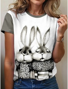 Verano Pascua mujeres divertido conejo 3D estampado camisetas Streetwear Casual moda manga corta Camiseta cuello redondo camisetas Tops ropa - Product Image 3