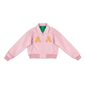 ผู้ผลิตเสื้อแจ็คเก็ตวาร์ซิตี้แบบ OEM / ODM |   เสื้อแจ็คเก็ตหนัง PU ปักลายตัวอักษรกรีกแบบกำหนดเองสำหรับผู้หญิง - Product Image 1