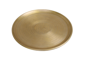 Bandeja de hoja de metal decorativa con acabado antiguo de oro y latón, forma ovalada con asa para servir en hoteles y restaurantes - Product Image 4