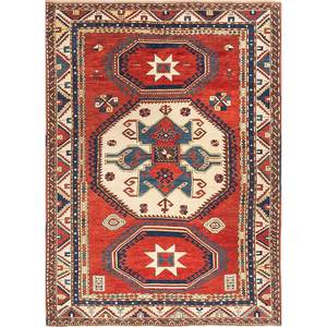 Alfombra Kiaan Grande de Lana Anudada a Mano, Rectangular 9x12, Diseño Geométrico Abstracto para Entrada, Pasillo, Modelo Paem-160, Rojo Naranja - Product Image 1