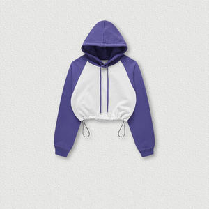 Custom Color Block Raglan Sleeve Crop <b>Top</b> Hoodies Women's Hoodies - Product Image 4