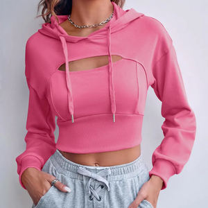 2024 doux sweat femmes ample haut court sweats à capuche haute qualité coton femmes lettre imprimer pull femmes haut court à capuche - Product Image 5