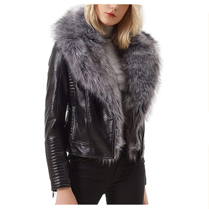 Wholesale Ladies <b>Leather</b> <b>Fur</b> Bomber Jacket | Luxury Faux <b>Fur</b> Trim Winter Jacket |Stylish Women Bomber <b>Coat</b> Manufacturer Supplier - Product Image 3