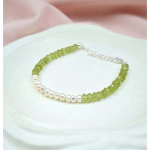 Gold-Plated Peridot & Freshwater Pearl Bracelet with Ball-Shaped Diamonds Trendy Religious <b>Charm</b> <b>Bangles</b> for Parties and Gifts - Product Image 1